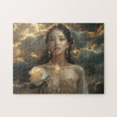 Asian Beauty With White Rose ジグソーパズル (横)