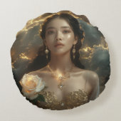 Asian Beauty With White Rose ラウンドクッション (裏面)