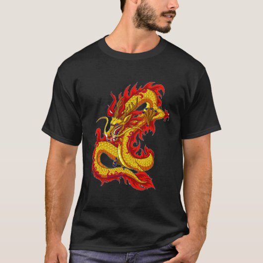 Asian Dragon Tattoo Shirt, Red China Dragon Tシャツ (正面)