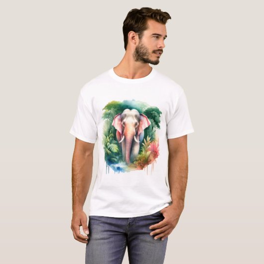 Asian Elephant Watercolor REF65 - Watercolor Tシャツ (正面フル)