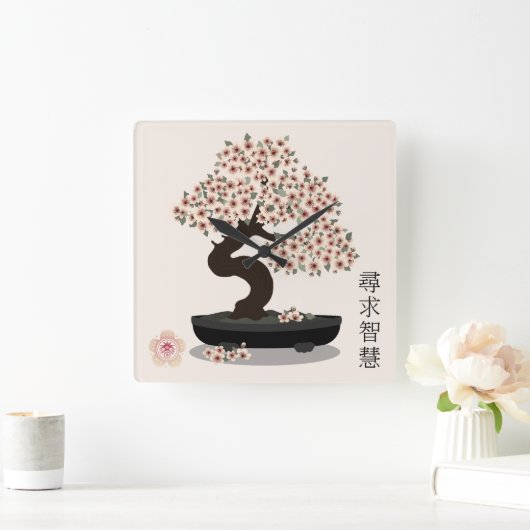 Asian floral bonsai blossom tree graphic design スクエア壁時計 (ホーム)