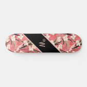 Asian Floral Pink Peach White Chinoiserie Monogram スケートボード (横)