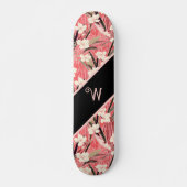 Asian Floral Pink Peach White Chinoiserie Monogram スケートボード (正面)