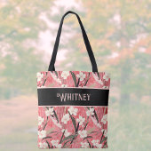 Asian Floral Pink Peach White Chinoiserie Monogram トートバッグ