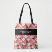 Asian Floral Pink Peach White Chinoiserie Monogram トートバッグ (正面)