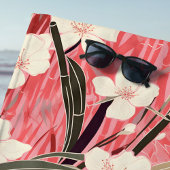 Asian Floral Pink Peach White Chinoiserie Monogram ビーチタオル