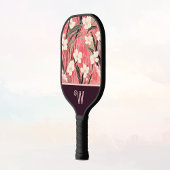 Asian Floral Pink Peach White Chinoiserie Monogram ピックルボールラケット