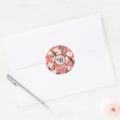 Asian Floral Pink Peach White Chinoiserie Monogram ラウンドシール (封筒)