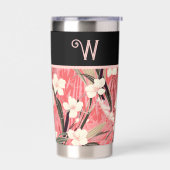 Asian Floral Pink Peach White Chinoiserie Monogram 保温保冷タンブラー (左面)