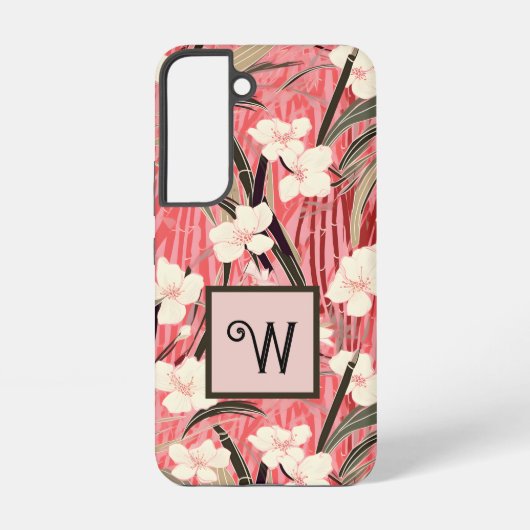 Asian Floral Pink Peach White Chinoiserie Monogram Samsung Galaxyケース (裏面)