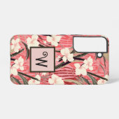 Asian Floral Pink Peach White Chinoiserie Monogram Samsung Galaxyケース (裏面横)