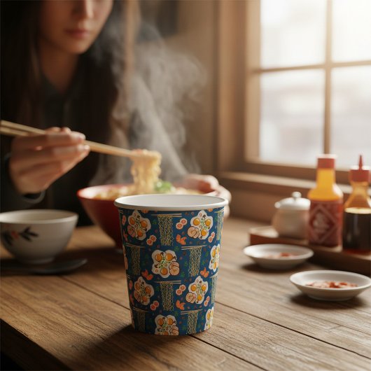 Asian Food Illustration Paper Cups with Ramen  紙コップ