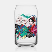 Asian Geisha Dragon Cherry Blossoms Blue ガラス缶 (正面)