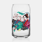 Asian Geisha Dragon Cherry Blossoms Blue ガラス缶 (裏面)