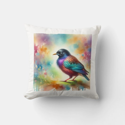 Asian glossy starling 050824AREF145 - Watercolor クッション (正面)