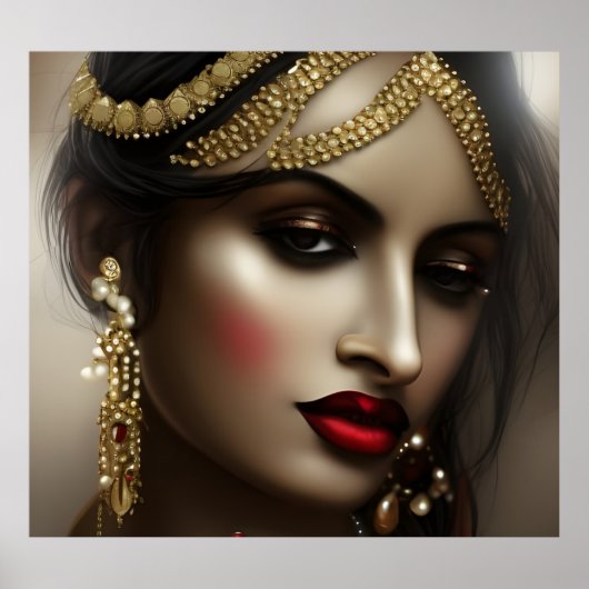 Asian Indian woman Red Lips gold glamorous ポスター (正面)