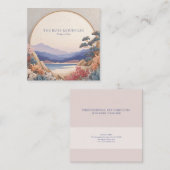 Asian Landscape Gold Circle Floral Serene スクエア名刺 (正面/裏面)