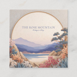 Asian Landscape Gold Circle Floral Serene スクエア名刺