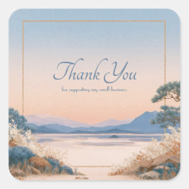 Asian Landscape Sunrise Gold Frame Serene Vista スクエアシール