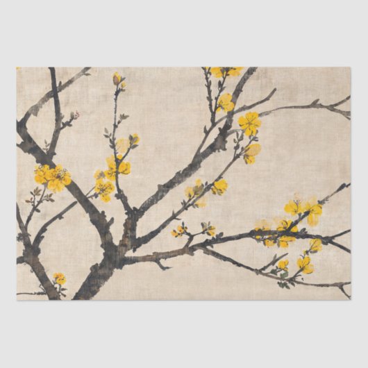 Asian Minimalist Yellow Blossom Branch 薄葉紙 (正面)