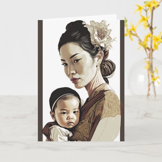 Asian Mother & Mothers, Mothers Day Card カード (黄色い花)