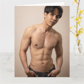 Asian Muscle Hot Guy Card カード (黄色い花)