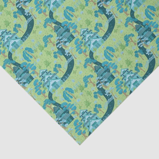 Asian Pattern Blue Green 薄葉紙 (詳細)