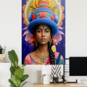 Asian princess with big blue hat ポスター (ホームオフィス)