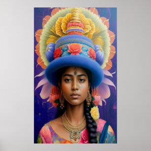 Asian princess with big blue hat ポスター