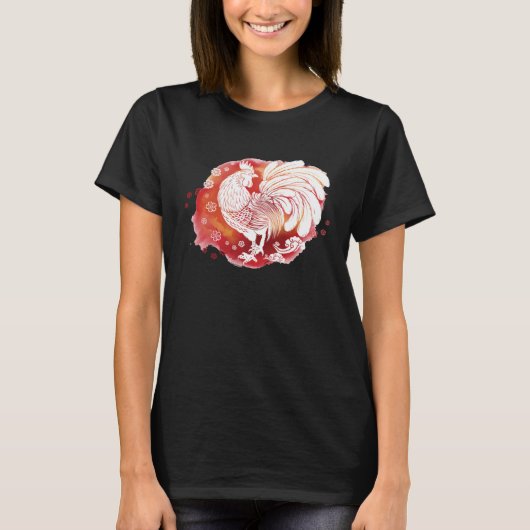 Asian Rooster Chinese Zodiac Fancy Red Rooster Tシャツ (正面)