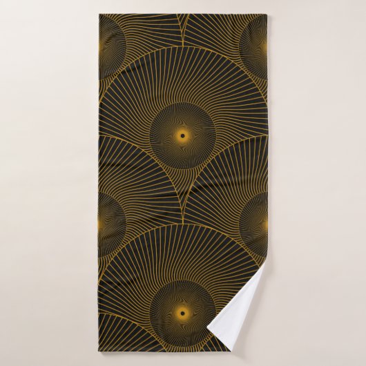 asian round feathers seamless pattern in gold blac バスタオル (バスタオル)