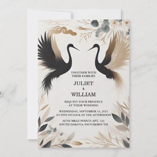 Asian Sky Cloud Crane素朴のフェザーを結婚取得 招待状 (正面)