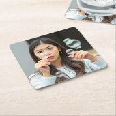 Asian Student 吹 Bubbles Coaster Set スクエアペーパーコースター (アングル)