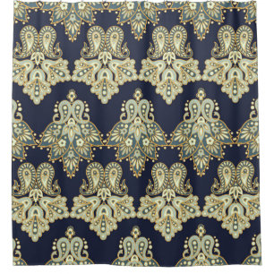 Asian Textile:フローラペイズリーイラストレーション シャワーカーテン