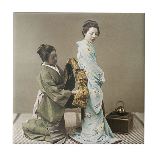 Asian Vintage Art Geisha日本のな女性 タイル (正面)