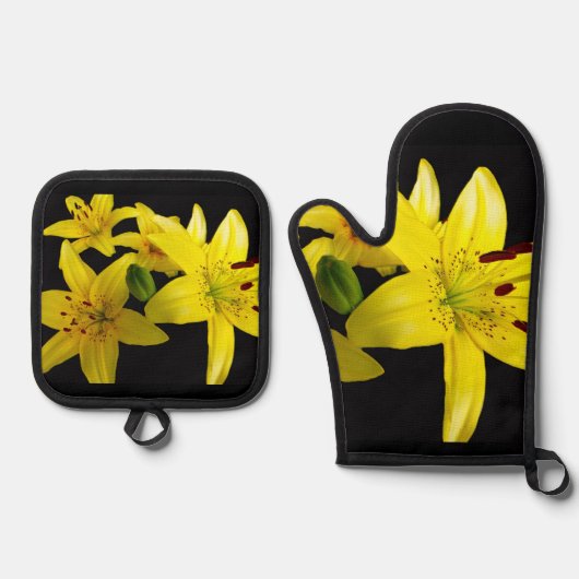 Asiatic Lilies on Black 鍋つかみ&鍋敷きセット (正面)