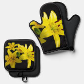 Asiatic Lilies on Black 鍋つかみ&鍋敷きセット (正面/裏面)