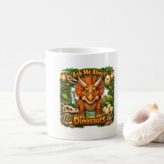 Ask Me About Dinosaurs | Hot Chocolate | コーヒーマグカップ (ドーナツ)