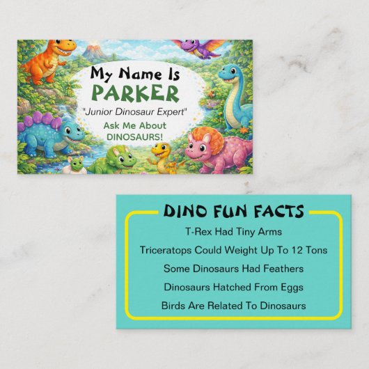 Ask Me About Dinosaurs Kids Personal Calling Card コーリングカード (正面/裏面)