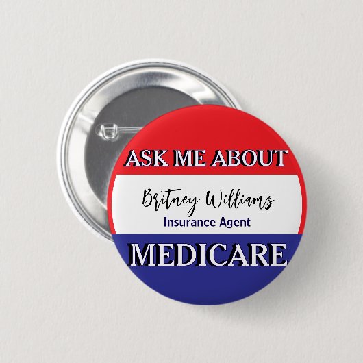 Ask Me About Medicare Red White Blue 缶バッジ (正面&裏面)
