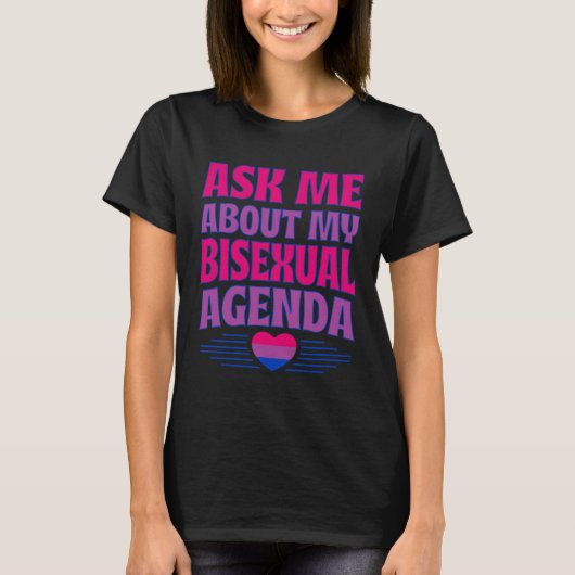 Ask Me About My Bisexual Agenda Heart Bi Pride Aes Tシャツ (正面)