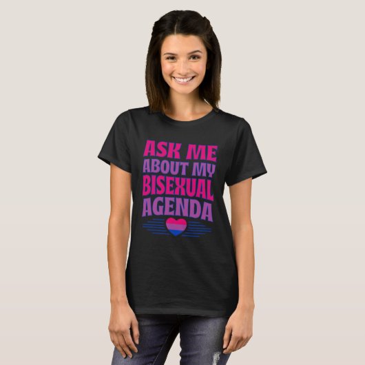 Ask Me About My Bisexual Agenda Heart Bi Pride Aes Tシャツ (正面フル)