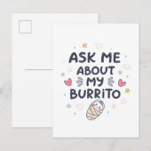 Ask Me About My Burrito Cute Baby Art 案内ポストカード (正面/裏面)