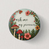 Ask Me My Pronouns コテージコア 代名詞 LGBTQ ピンバッジ (正面)