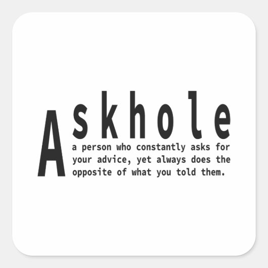 Askholes – 皮肉な辞書の定義 スクエアシール (正面)