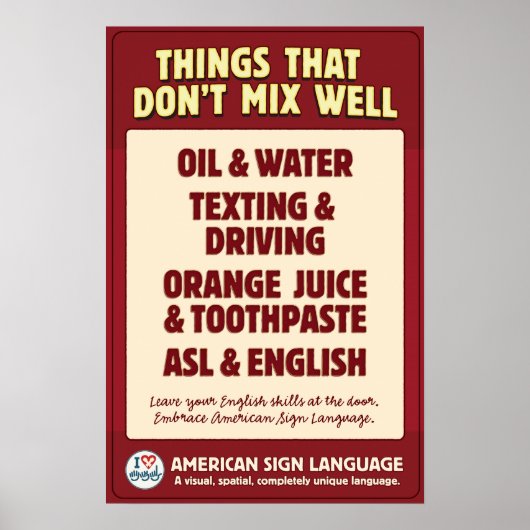 ASLと英語はミックスしない。 ポスター (正面)