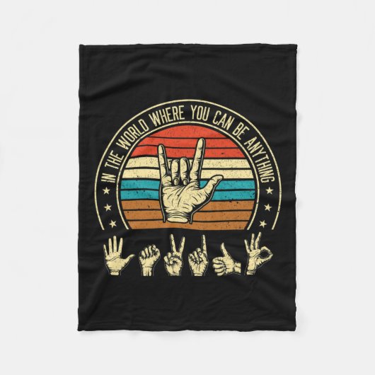 Aslろう者のサインLになれる認識度 フリースブランケット (正面)