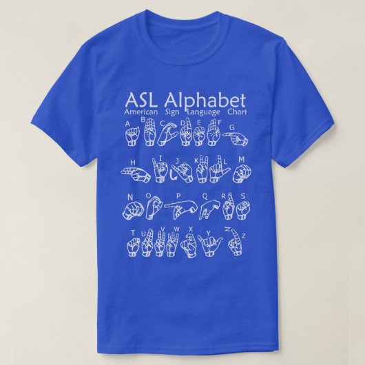ASLアメリカ手話アルファベットチャート Tシャツ (デザイン正面)