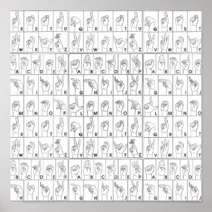 ASLアメリカ手話アルファベットAからZ文字 ポスター