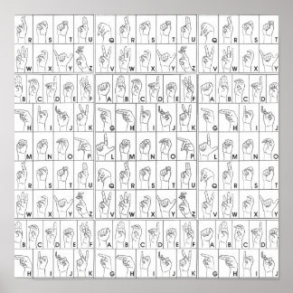 ASLアメリカ手話アルファベットAからZ文字 ポスター